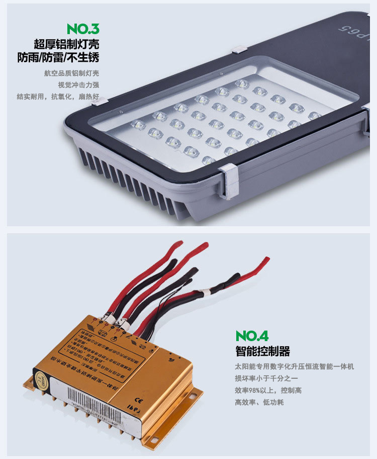 太陽能路燈-6米30W新農(nóng)村太陽能路燈配件展示